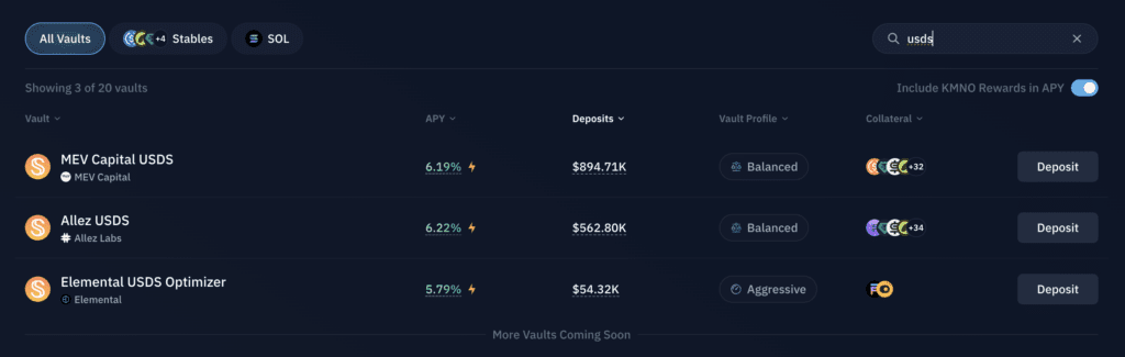 Kamino Finance stablecoin yields on USDS